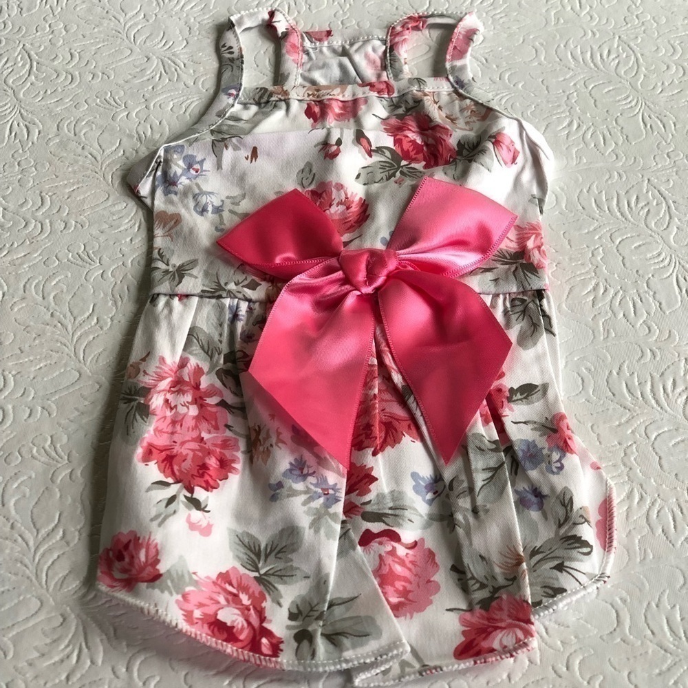 𝅺SMALL Dog or Cat Floral Summer Dress with Bow tie- NEW